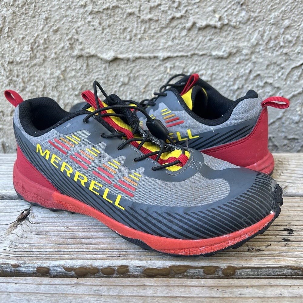 Merrell Kids Youth Size 5 Agility Peak Black Red Hiking Shoes Outdoor Sneakers